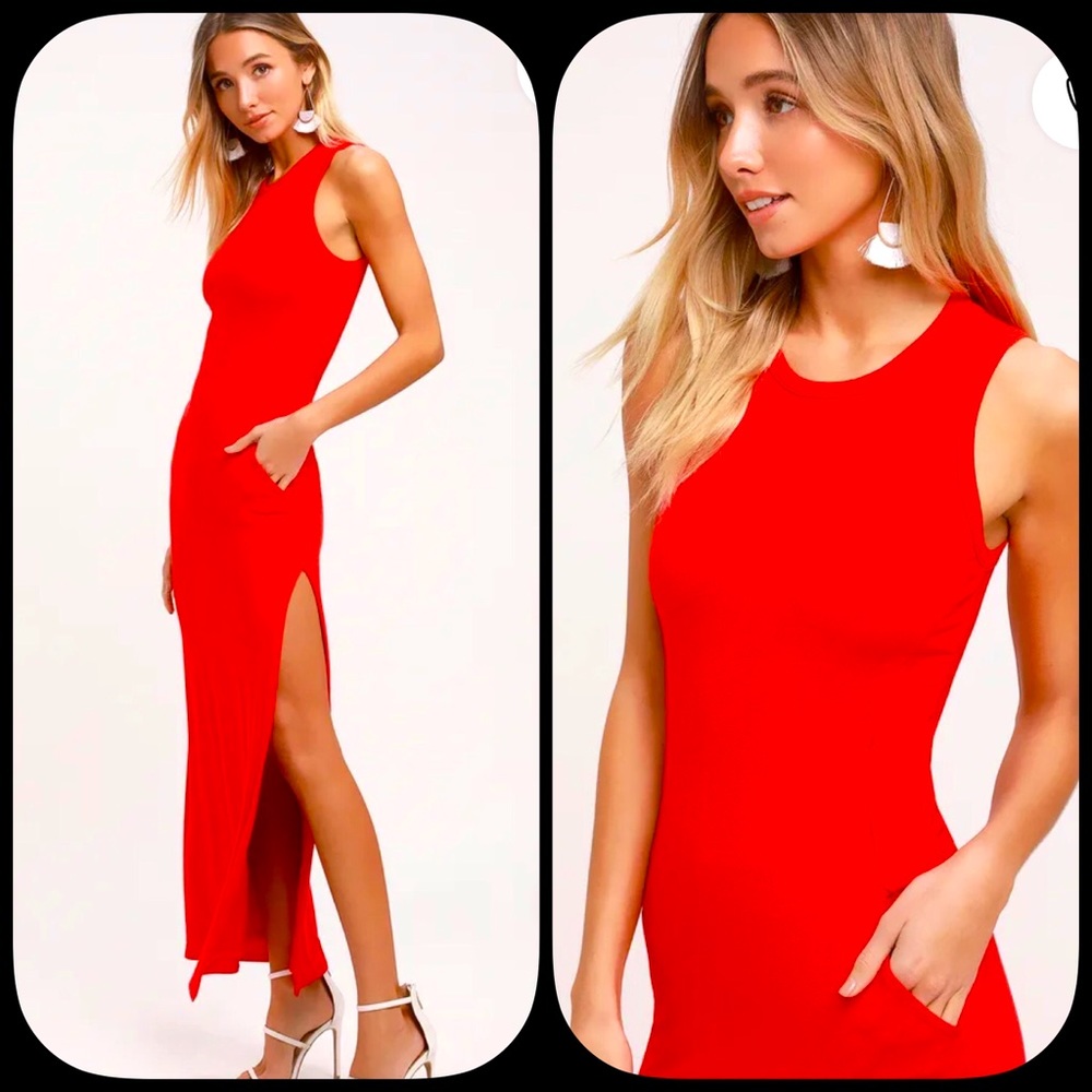 Red Sleeveless Maxi Dress w Pockets